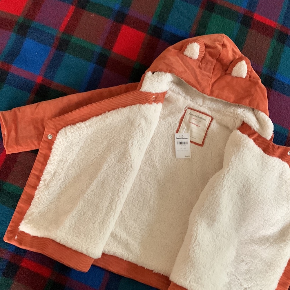 Hanna Andersson fox jacket Sherpa lined corduroy orange brown - Picture 9 of 16